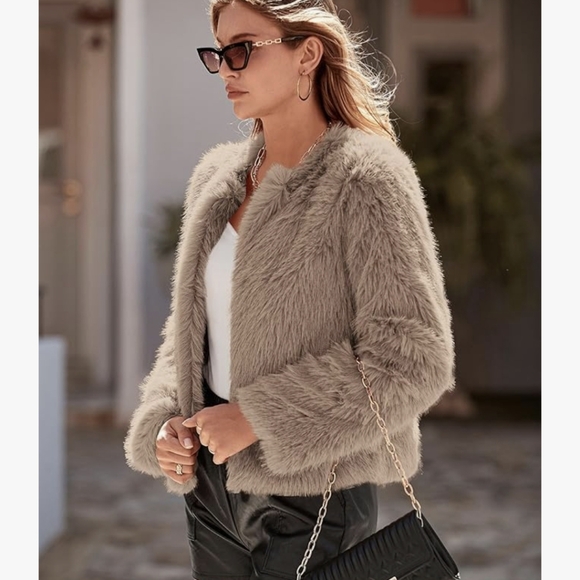 Faux Fur Jacket Sz.XL NWT Tan - Picture 1 of 7